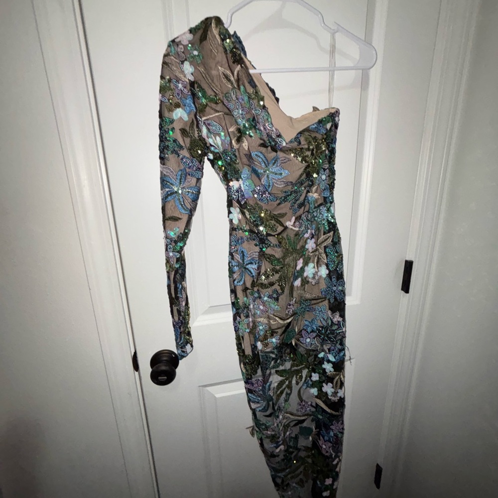 Floral Sequin One-Shoulder Dress - Multicolor